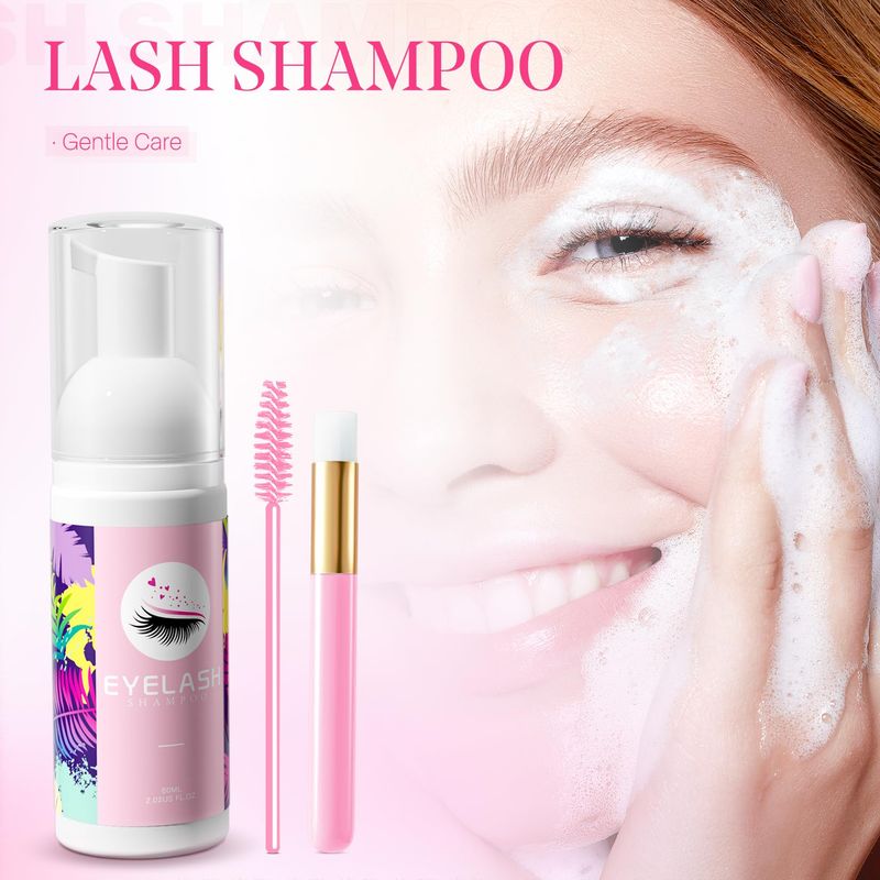 Setgnur Lash Shampoo for Lash Extensions 60ml Eyelash Extension Cleanser Lash Shampoo Cleaning Kit with Shampoo Brush &amp; Mascara Brush-No Irritating Foaming Eyelash Makeup Remover for Home Salon Use