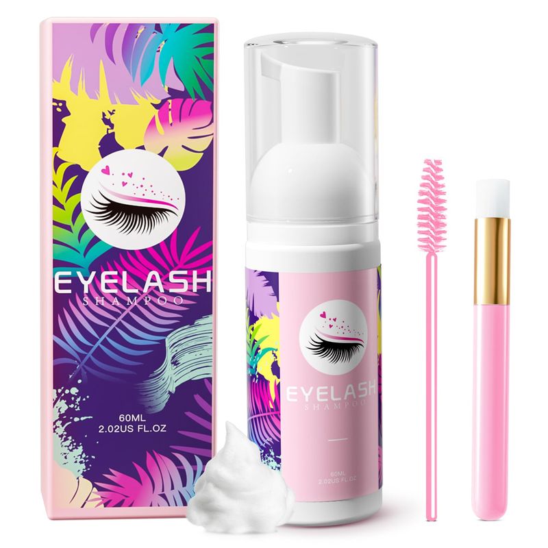 Setgnur Lash Shampoo for Lash Extensions 60ml Eyelash Extension Cleanser Lash Shampoo Cleaning Kit with Shampoo Brush &amp; Mascara Brush-No Irritating Foaming Eyelash Makeup Remover for Home Salon Use