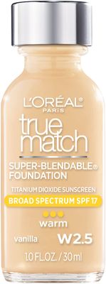 L&#39;Oreal Paris Makeup True Match Super-Blendable Liquid Foundation, Vanilla W2.5, 1 Fl Oz,1 Count