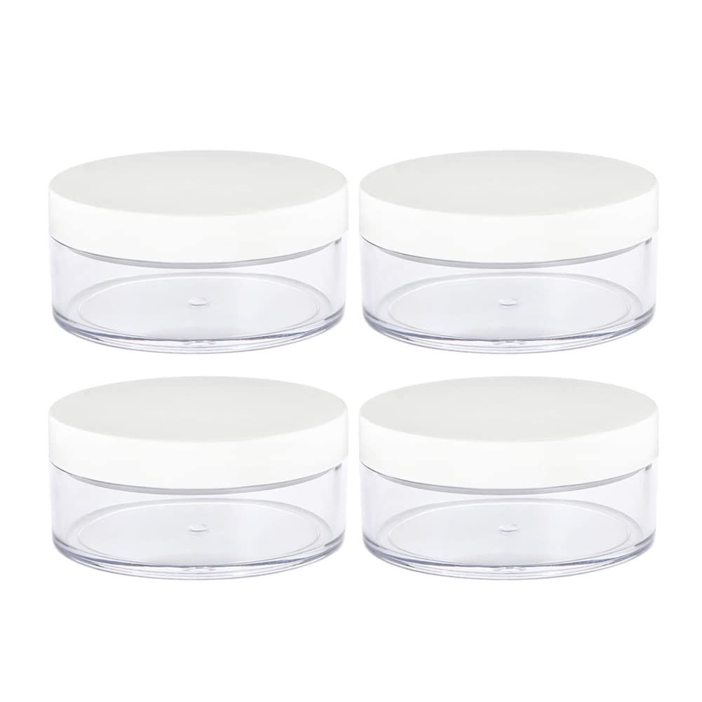 AKOAK Capacity 50 ml(1.69 oz) Empty Reusable Plastic Loose Powder Compact Container DIY Makeup Powder Case with Sifter and Lined Screw Lid,White Lid,Pack of 4
