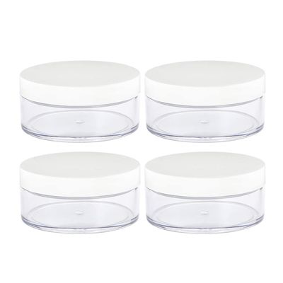AKOAK Capacity 50 ml(1.69 oz) Empty Reusable Plastic Loose Powder Compact Container DIY Makeup Powder Case with Sifter and Lined Screw Lid,White Lid,Pack of 4