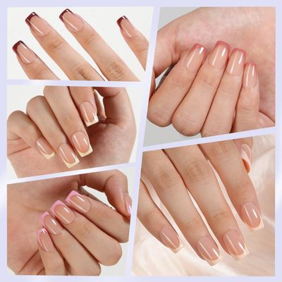Misssix French Gel Nail Tips, 160Pcs French Tip Press on Nails Short Square, No Need to File Tips Pre-lasting, Fake Nails for Nail Art DIY 16 Sizes