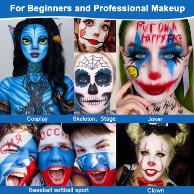 Red White Blue Face Paint DE'LANCI, Waterproof Halloween Blue Red White Face Makeup Special Effects Kit, Blue Athena Face Body Paint Professional, Joker Clown Corpse Bride Face Body Paint for Skin