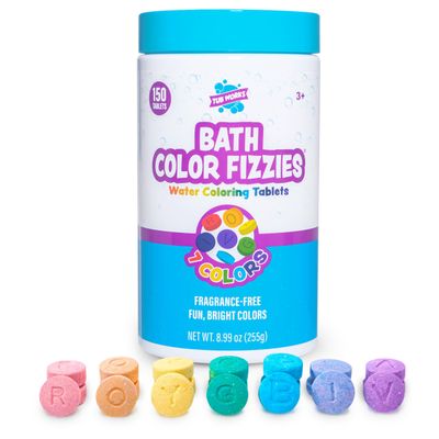 Tub Works Bath Color Fizzies, 150 Count | Nontoxic &amp; Fragrance-Free | Fizzy, Bath Color Tablets for Kids | Create Fun Bath Colors | Water Tablets in 7 Colors for Variety | Bath Bombs for Kids Bath