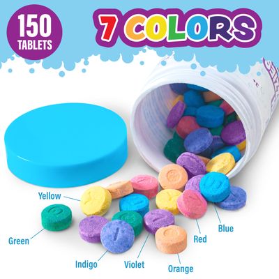 Tub Works Bath Color Fizzies, 150 Count | Nontoxic & Fragrance-Free | Fizzy, Bath Color Tablets for Kids | Create Fun Bath Colors | Water Tablets in 7 Colors for Variety | Bath Bombs for Kids Bath