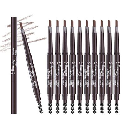 Berinist 12Pcs Light Brown Eyebrow Pencil Set Retractable Eyebrow Pencil with Brow Brush, Professional Eyebrow Shaping and Filling Pencil for Women Eye-Makeup, Easy to Color, Waterproof Long-lasting