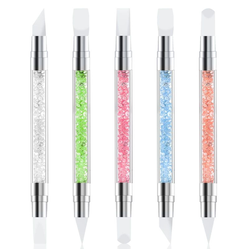 5 Pcs Nail Art Sculpture Pen Dual Tipped Silicone Nail Tools Nail Art Acrylic Pen Silicone Brushes for Resin Nail Art Tools for Design Nail Foil Carving Drawing Effect Shaping Drawing
