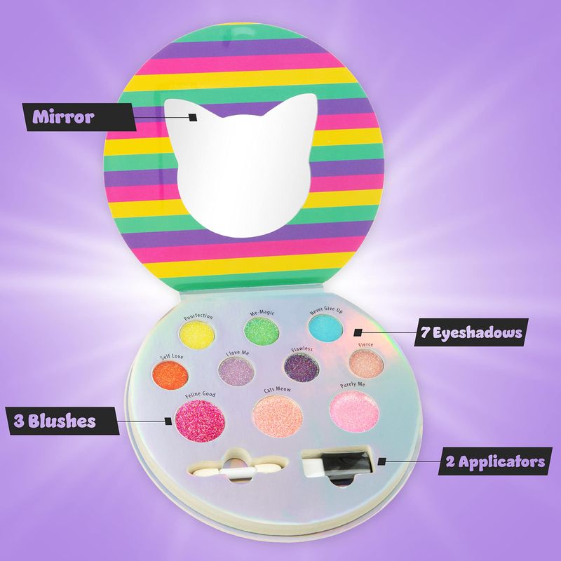 Expressions Perfectly Me Glisten &amp; Glitter Makeup Palette 10 Color Eyeshadow Palette &amp; Blush Makeup Novelty Beauty Set, Fold Out Compact with Mirror, Cute Makeup Kit Gifts - Washable, Non-Toxic
