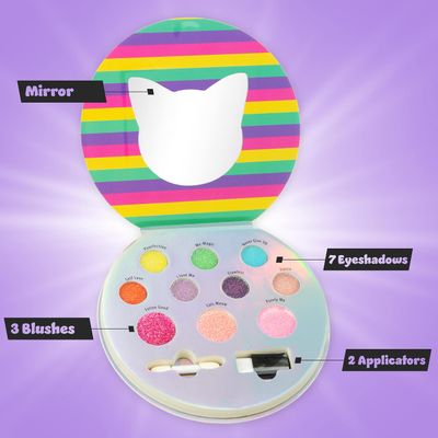 Expressions Perfectly Me Glisten &amp; Glitter Makeup Palette 10 Color Eyeshadow Palette &amp; Blush Makeup Novelty Beauty Set, Fold Out Compact with Mirror, Cute Makeup Kit Gifts - Washable, Non-Toxic