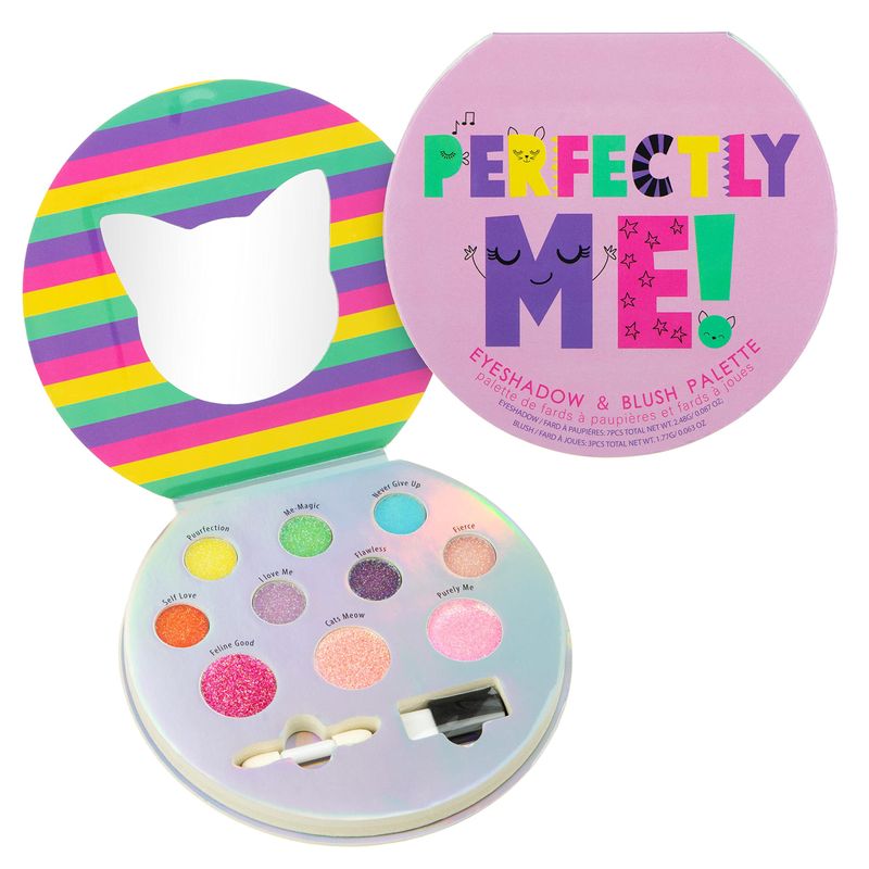 Expressions Perfectly Me Glisten &amp; Glitter Makeup Palette 10 Color Eyeshadow Palette &amp; Blush Makeup Novelty Beauty Set, Fold Out Compact with Mirror, Cute Makeup Kit Gifts - Washable, Non-Toxic
