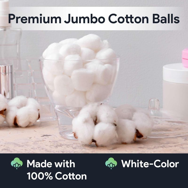 Premium Jumbo Cotton Balls for Face - 75 Absorbent and Soft White Colored Cotton Balls - Made with 100% Cotton - Use for Crafts, Makeup, Wounds, and Nails
