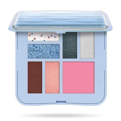 Pupa Milano Make-Up Palette S, 002 Light Blue, 0.28 oz - 7 Pan Eyeshadow Palette and Blush Palette with Matte, Shimmer Finish - Blendable Velvety Texture - Compact Travel-Friendly - Talc-Free Makeup
