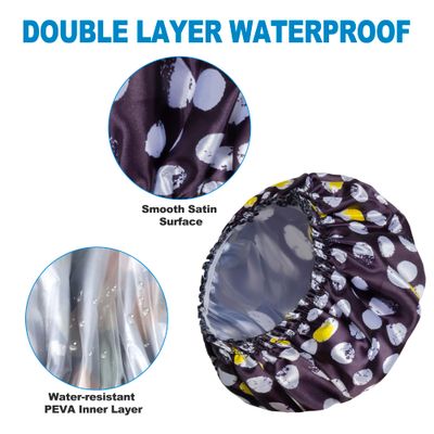 Shower Cap for Women Set of 4, Bath Caps, Double Layers Hair Caps  2 Satin Hair Scrunchies, Reusable Waterproof Shower Caps, Elastic Hair Cap for Shower