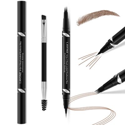 Eyebrow Pen,2-IN-1 Dual-ended Waterproof Eyebrow Pencil,with 4 Tip Microblading Eyebrow Pen and Ultra-Precise Brow Pencil,Dual-ended Eyebrow Brush,Eyebrows Makeup for Natural Looking-Soft Brown