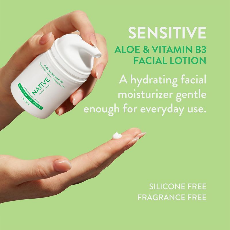 Native Sensitive Daily Facial Moisturizer Gentle Face Lotion Hydrating Cream for Women and Men with Vitamin B3 &amp; Aloe Lightweight Non Greasy Formula - 1.7 fl oz