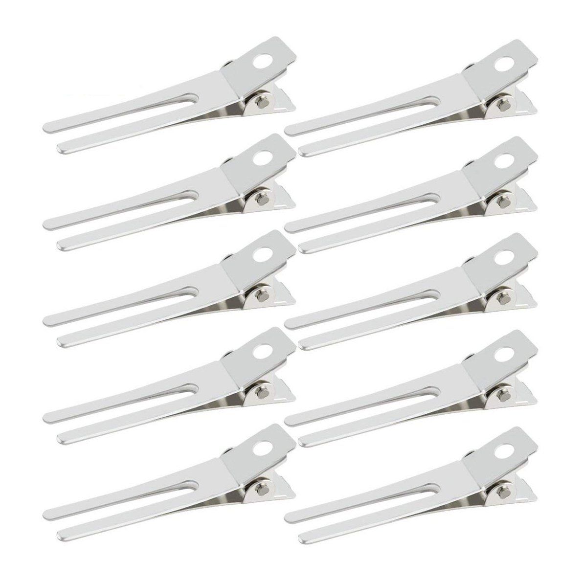50pcs Hairdressing Double Prong Curl Clips, Wobe 1.8&quot; Setting Section Hair Clips Metal Alligator Hairpins for Bow Great Pin Clip, Styling Salon, Barber (Silver)