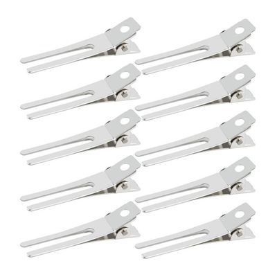 50pcs Hairdressing Double Prong Curl Clips, Wobe 1.8&quot; Setting Section Hair Clips Metal Alligator Hairpins for Bow Great Pin Clip, Styling Salon, Barber (Silver)