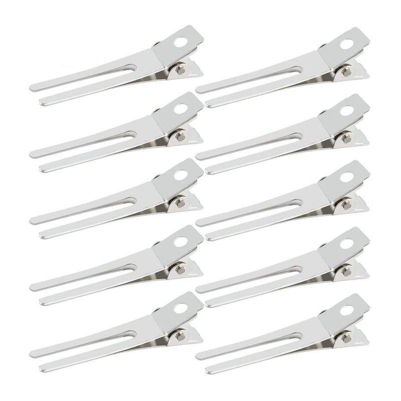 50pcs Hairdressing Double Prong Curl Clips, Wobe 1.8" Setting Section Hair Clips Metal Alligator Hairpins for Bow Great Pin Clip, Styling Salon, Barber (Silver)