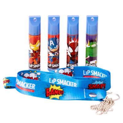 Lip Smacker Marvel, 4 piece lanyard set, lip balm for kids - Iron Man, Captain America, Spider Man, Hulk