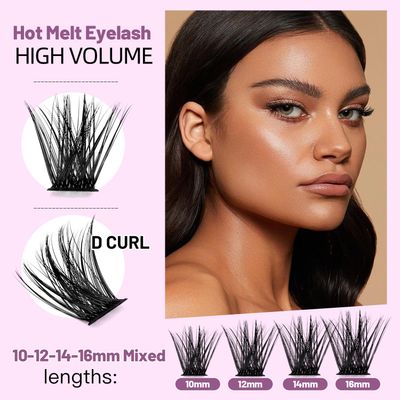 Large Tray- 120 Clusters Mixed 10-12-14-16mm12-14-16mm 14-16-18mm Wide Stem Individual False Eyelashes D Curl Eyelashes Makeup DIY Eye Lashes Extensions (10-12-14-16mm)