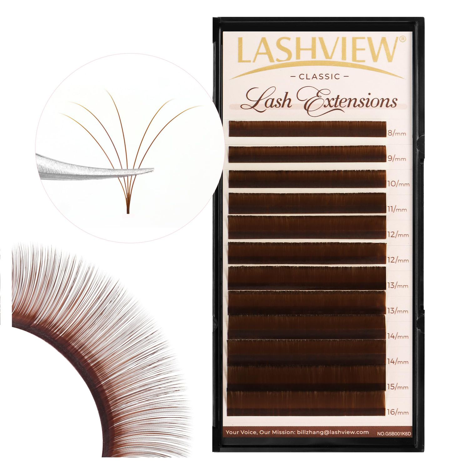 LASHVIEW Brown Lash Extensions 0.05 D Curl 8-16mm Mixed Classic Lash Extensions Professional Lash Trays for Lash Extensions (Dark Brown 0.05 D 8-16mm)