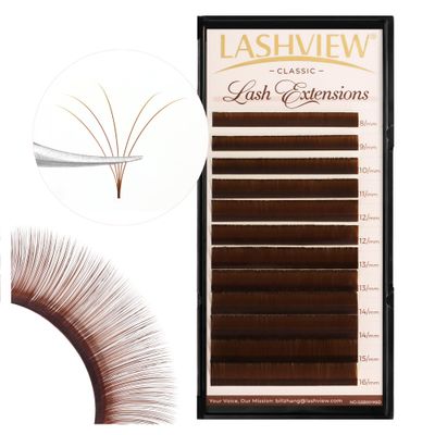 LASHVIEW Brown Lash Extensions 0.05 D Curl 8-16mm Mixed Classic Lash Extensions Professional Lash Trays for Lash Extensions (Dark Brown 0.05 D 8-16mm)