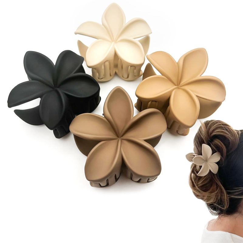 Luvearo 4pc Nonslip Matte Flower Hair Clips for Women ThickThin Hair Accessories for Women Neutral Flower Cute Claw Clips Variety Pack Plumeria Hair Clip