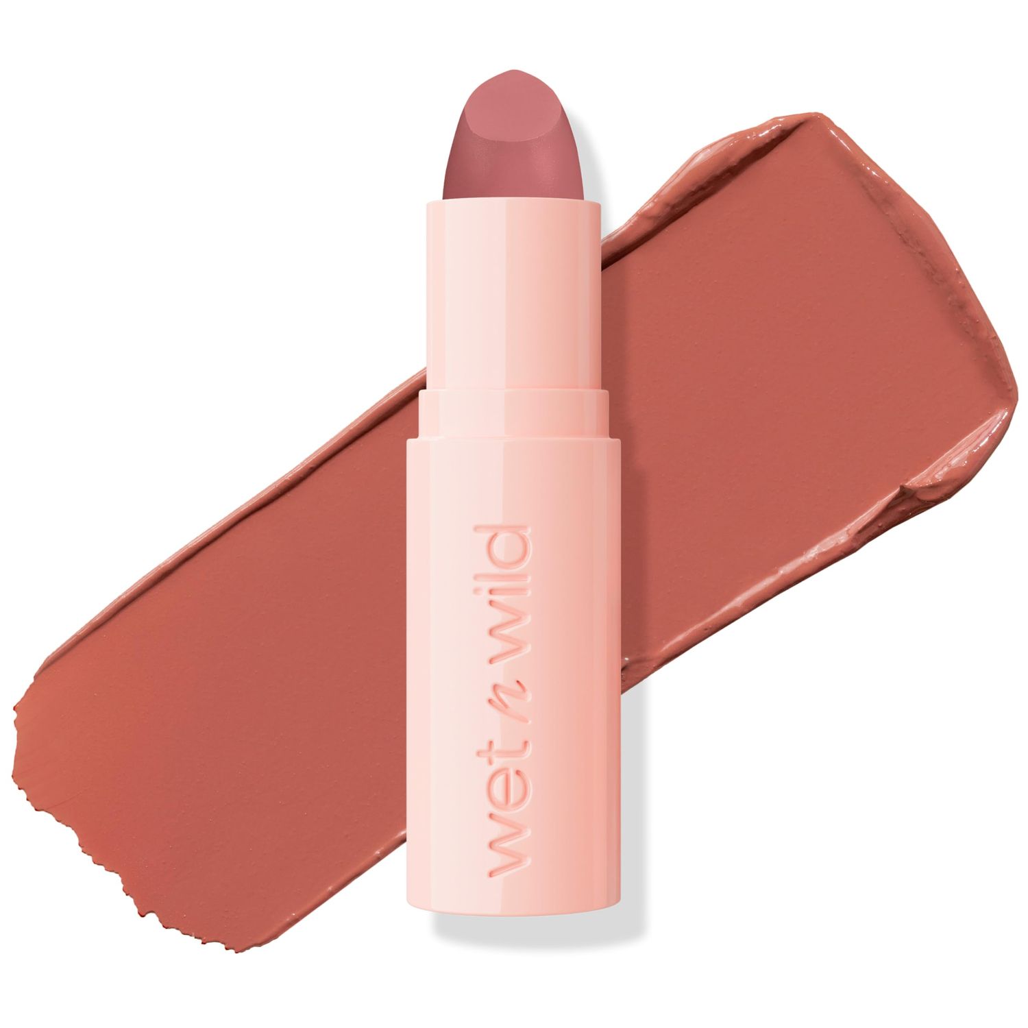 wet n wild Mega Last Rich Satin Lip Color, Rich Creamy Color with Satin Finish, Infused with Vitamin E &amp; Moisturizing Argan Oil, Lightweight, Silky-Smooth, Vegan &amp; Cruelty-Free - Hush Lil&#39; Beige
