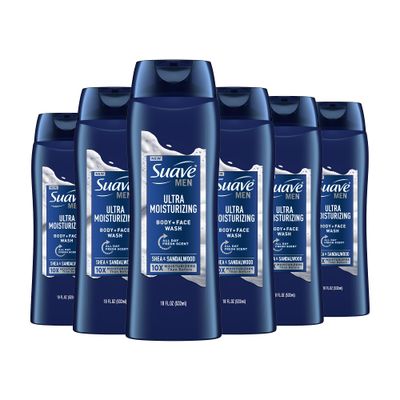 Suave Men Ultra Moisturizing Body &amp; Face Wash, Shea &amp; Sandlwood Scent, No Parabens, No Phtahaltes, 18 Oz Pack of 6