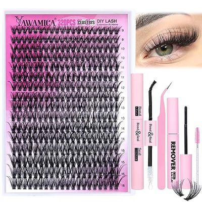 Eyelash Extension Kit 320pcs Lash Clusters D Curl 9-16mm Mix 40D Individual Lashes with Lash Bond and Seal and Remover Lash Applicator for Lash Extension Beginners