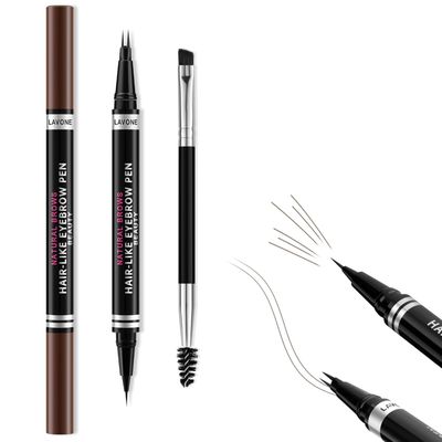 Eyebrow Pen, 2 In 1 Dual-Ended Microblading Eyebrow Pen, with Upgrade 2 Tip Brow Pen and Ultra Precise Brow Pencil - Dark Brown