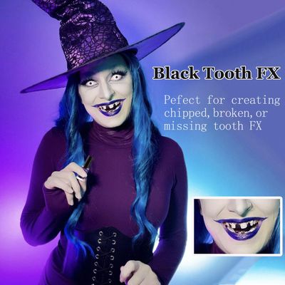 Black Tooth Paint, Temporary Black Teeth Paint | Quick Dry, Realistic &amp; Safe, Perfect for Black Out Tooth, Rotten Decayed, Missing Teeth SFX Makeup for Halloween ZombieDemon CostumeCosplay &amp; Theater
