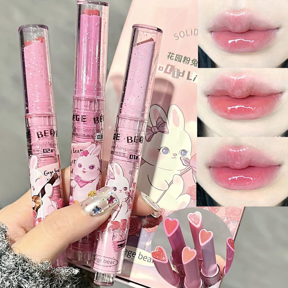 YIBABY 3 Colors Hydrating Lipstick Set, Sweet Heart Shape Glossy Finish Lipstick, Moisturizing Tinted Lip Balm, Long Lasting Vivid Color Lip Makeup for Girls (B)