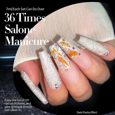 Born Pretty Reflective Glitter Gel Polish Christmas Gold Silver Glitter Sparkly Shiny Disco DJ LED Gel Nail Polish Nail Varnish 6PCS 7ML
