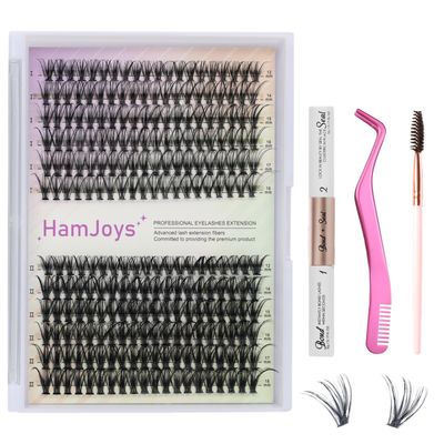 HAMJOYS DIY Lash Extension Kit Individual Lashes 30D 40D 12-18mm Mix D Curl Eyelash Extension Kit Lash Clusters with Lash Bond and Seal Lash Tweezers for Self Application at Home (30D40D-12-18MIX)