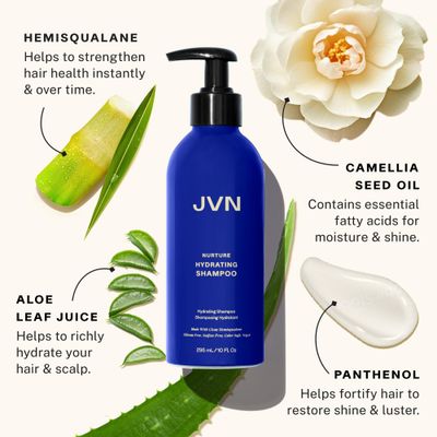 JVN Nurture Hydrating Shampoo, Moisturizing Shampoo for All Hair Types, Detangles &amp; Softens Hair, Made with Clean Hemisqualane (10 Fl Oz)