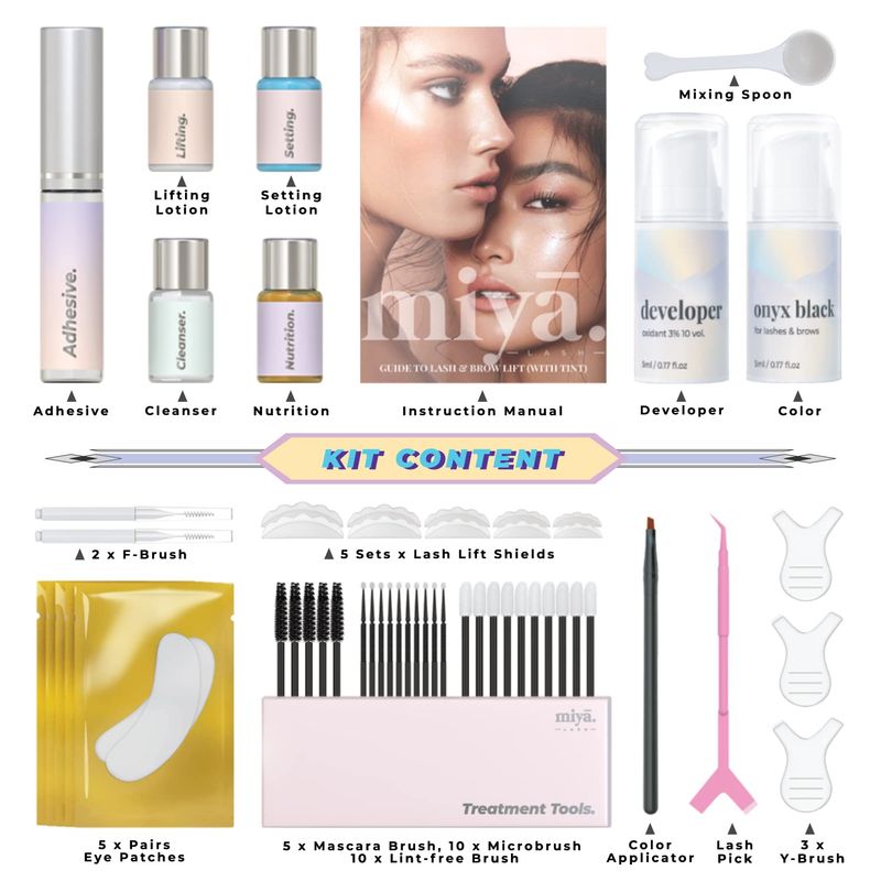 MIYA LASH Lash Lift &amp; Brow Lamination Kit | Black, Voluminous Eyebrows &amp; Eyelashes Color Kit | Professional 8 Weeks Result | LVL, Perm, Laminate | Keratin Brow Lift &amp; Lash Lift Kit with All tools