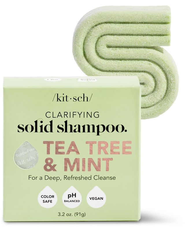 Kitsch Tea Tree &amp; Mint Anti-Dandruff Shampoo Bar - Vegan, Natural, Paraben &amp; Sulfate Free | For Itchy Scalp &amp; All Hair Types | Made in US, 3.2oz