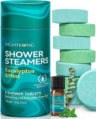 Shower Steamers Aromatherapy - 8 Packs Eucalyptus &amp; Mint Shower Bombs with 5ml Bonus Bottle of Eucalyptus Essential Oils, Valentines Day Gifts for Him &amp; Her, Relaxation Birthday Gifts for Women