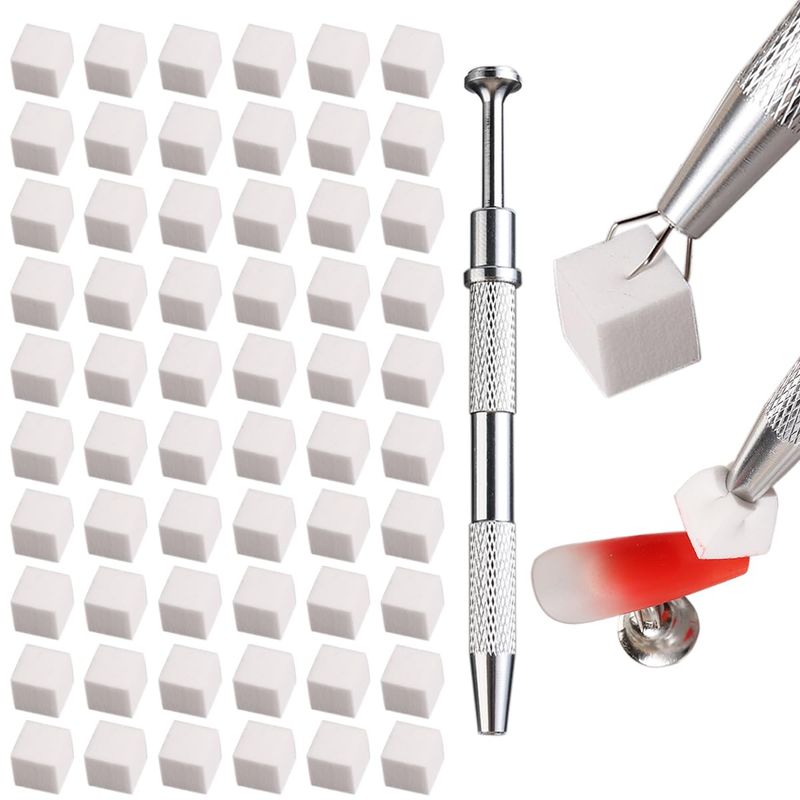 Fcozpjk 100Pcs Soft Nail Sponges for Ombre, Nail Art Sponges With Grabbing Pen, Aura Nails, Ombre Nail Brush, Manicure Nail Art Tools, Professional Accessories Supplies