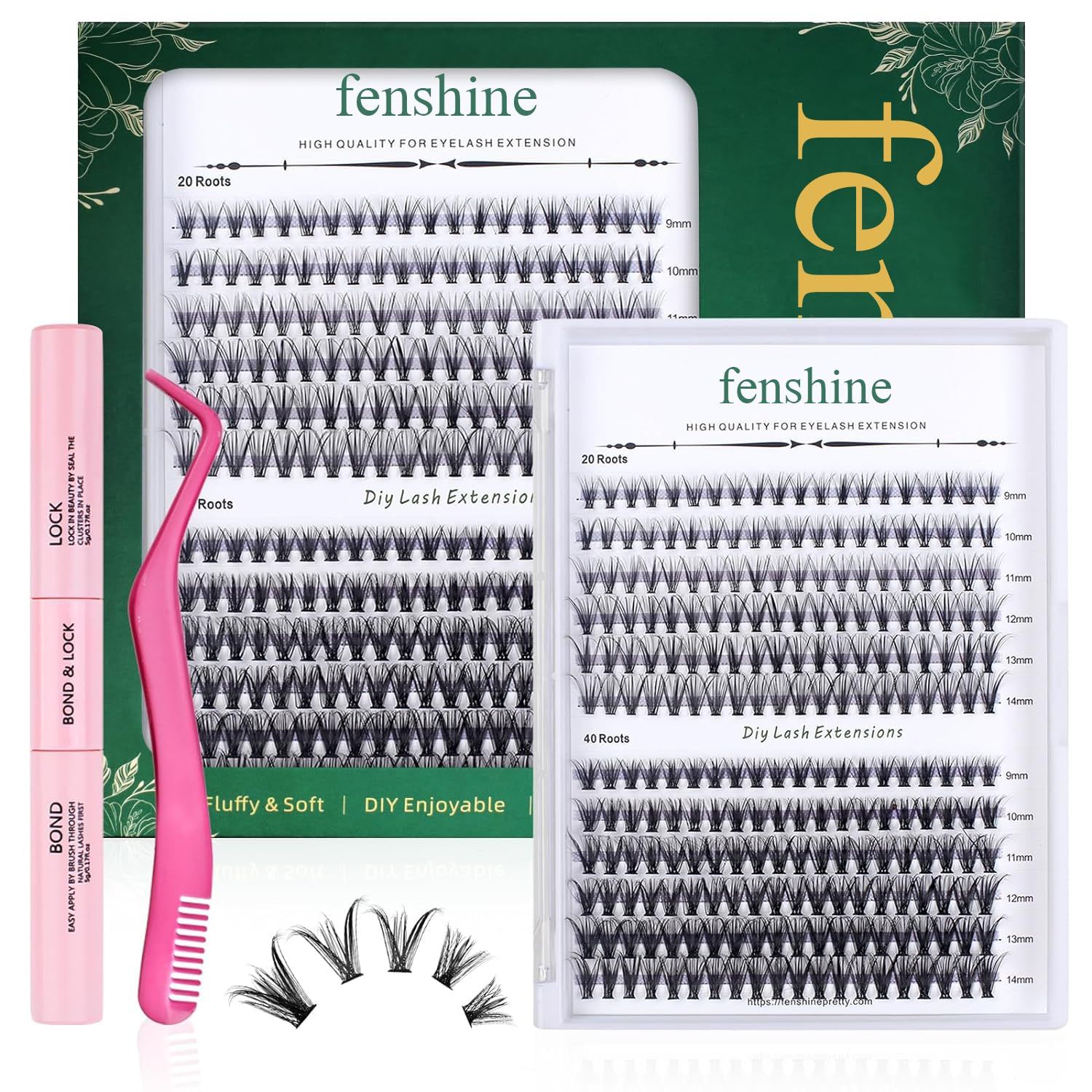 Fenshine Cluster Eyelash Extensions 240pcs 20D40D Cluster Eyelashes Mixed, Natural False Eyelashes Cluster Soft Individual Lashes Clusters
