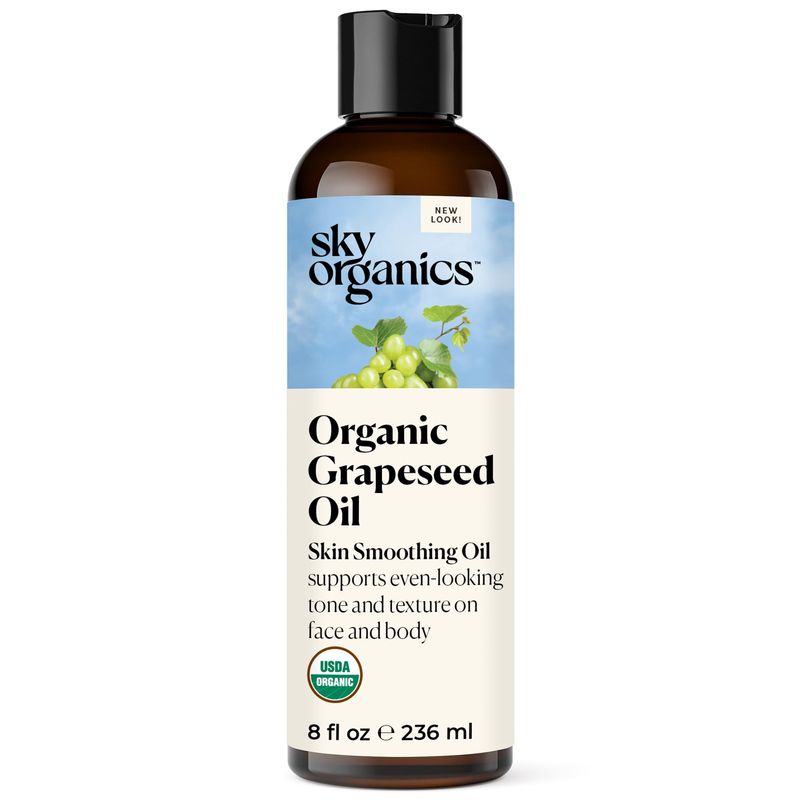 Sky Organics Organic Grapeseed Oil, Skin Smoothing Oil to Support Healthy and Even-Looking Skin Tone and Texture on Face and Body, for All Skin Types, 100% Pure &amp; Cold-Pressed, 8 fl. Oz