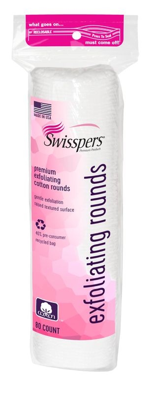 Swisspers Premium Exfoliating Rounds, 2 Distinct Raised Textured Surface, Cotton Facial Pads, 80 Count Re-closable Bag