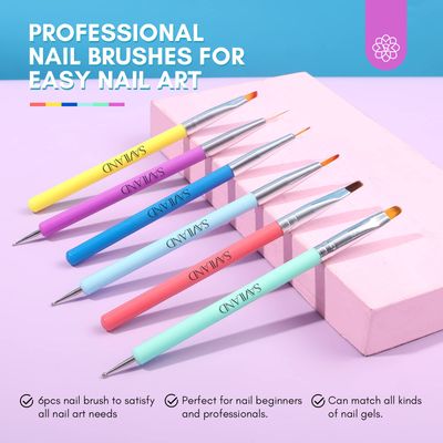 SAVILAND 6PCS Nail Art Brushes Set - Multifunctional Nail Brushes for Nail Art Nail Design Brush Gel Nail Brush for Nail Extension Nail Art Liner Brush 3 Sizes Dotting Tools for DIY