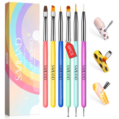 SAVILAND 6PCS Nail Art Brushes Set - Multifunctional Nail Brushes for Nail Art Nail Design Brush Gel Nail Brush for Nail Extension Nail Art Liner Brush 3 Sizes Dotting Tools for DIY