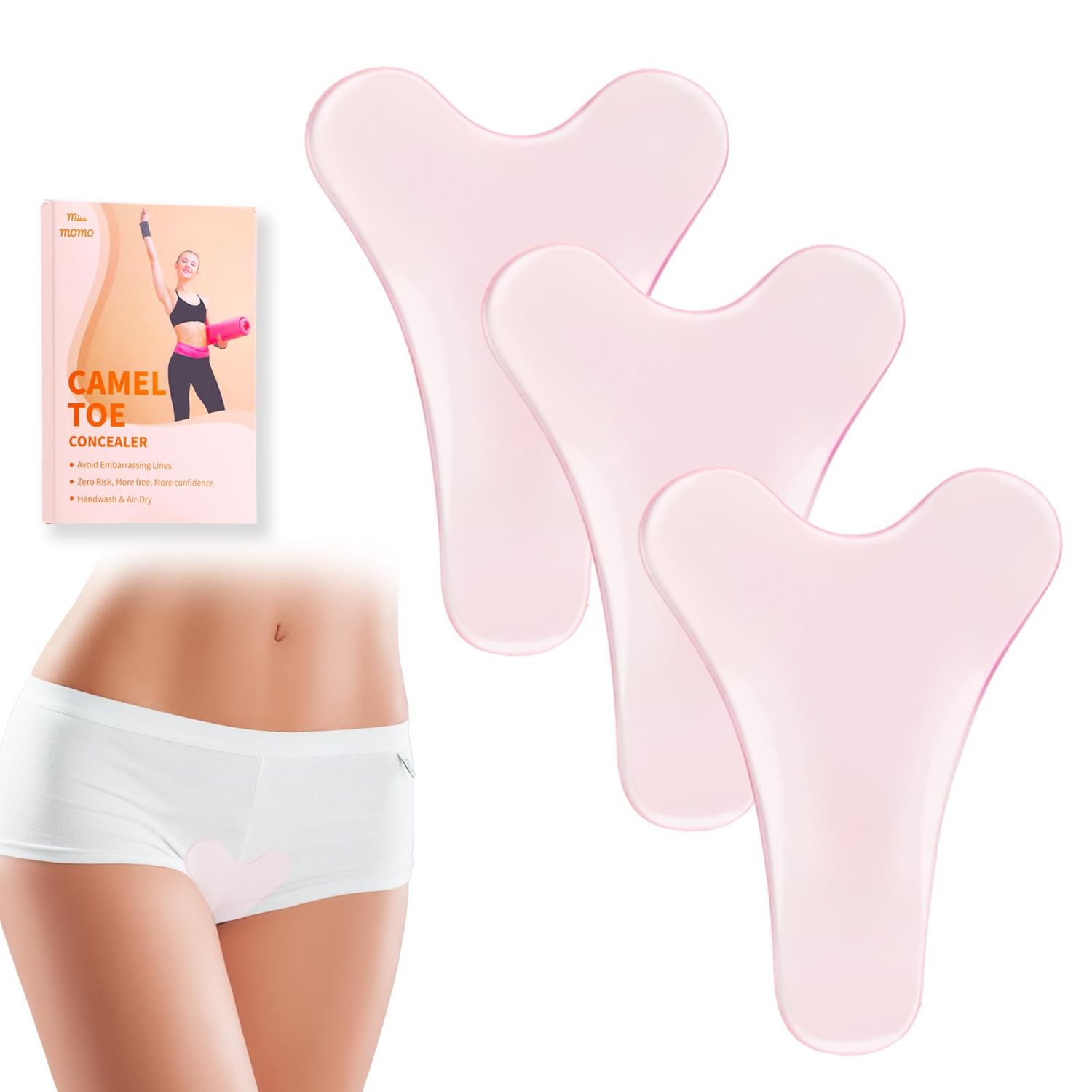 3PCS Camel Toe Concealer, Camel Toe Underwear for Women, Anti Camel Toe Underwear, Cameltoe Proof Underwear, Cameltoe Concealer Cover, Camel Toe Stopper (Pink Y-Type)