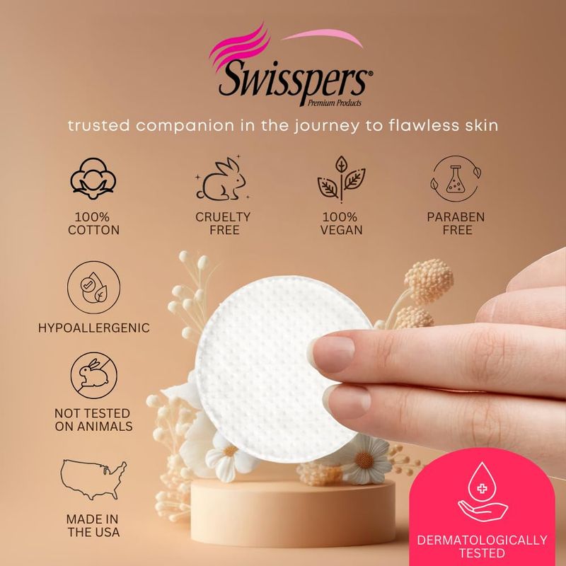Swisspers Premium Exfoliating Rounds, 2 Distinct Raised Textured Surface, Cotton Facial Pads, 80 Count Re-closable Bag