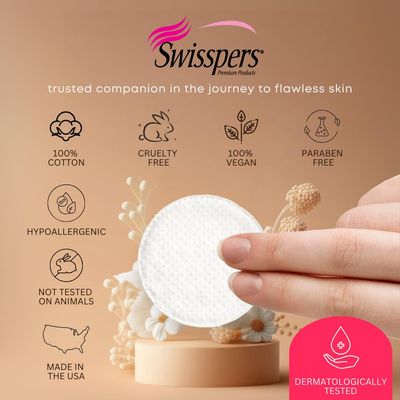 Swisspers Premium Exfoliating Rounds, 2 Distinct Raised Textured Surface, Cotton Facial Pads, 80 Count Re-closable Bag