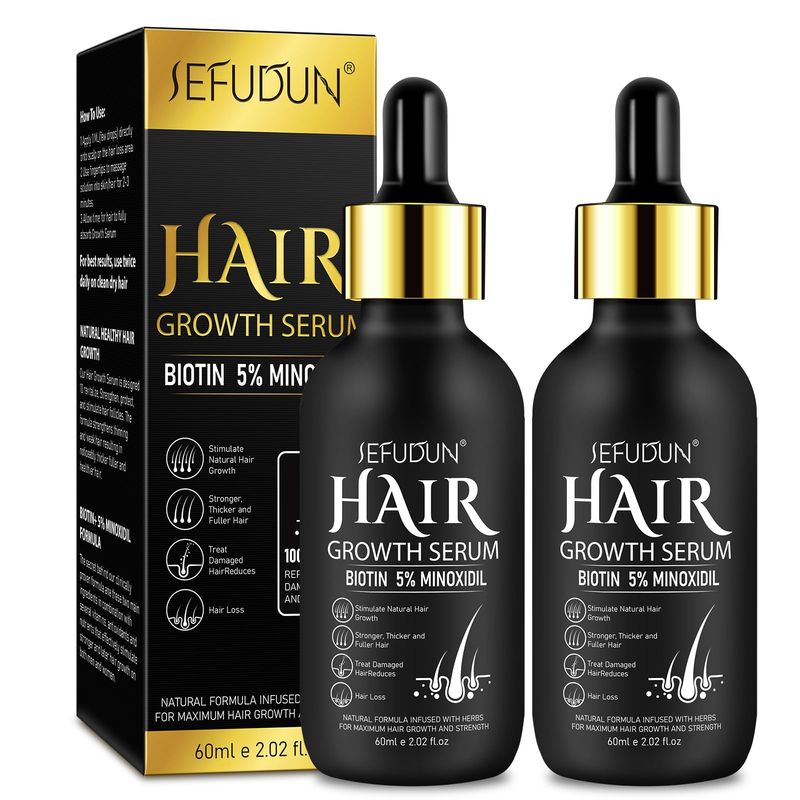 2 Pack 5% Minoxidil Hair Growth Serum,Minoxidil For Men and Women Hair,2.02 oz Biotin Hair Regrowth Serum Treatment For Getting Thicker Healthier Hair