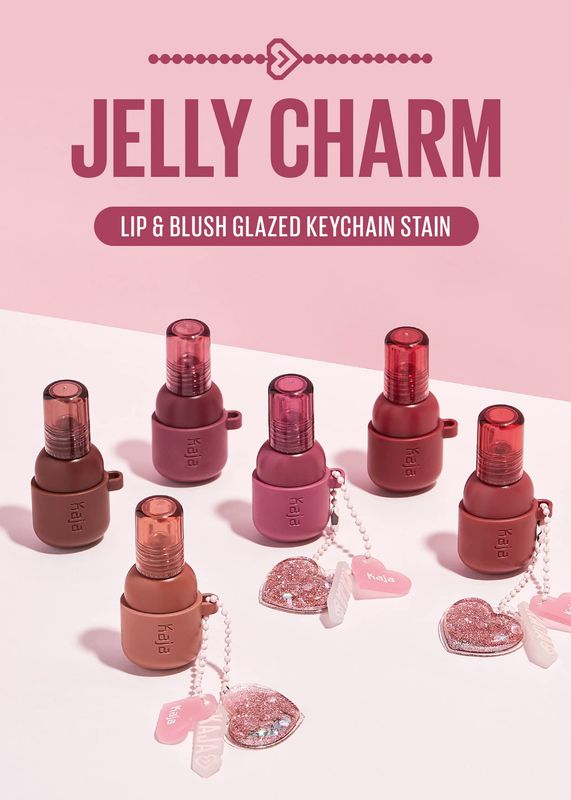 Kaja Lip &amp; Blush Glazed Keychain Stain - Jelly Charm 03 Berry Colada | with Triple Berry Complex, Lemon Fruit Extract &amp; Olive Squalane, Hydrating, Easily Buildable and Blendable, Long Lasting Tint